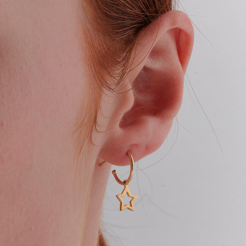 9ct Gold Star Charm Hoop Earrings – Bijou Jewellery