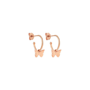 9ct Rose Gold Butterfly Hoop Earrings