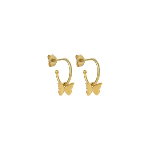 9ct Yellow Gold Butterfly Hoop Earrings