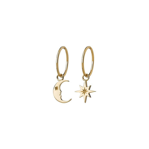 9ct Yellow Gold Moon and Star Sleepers