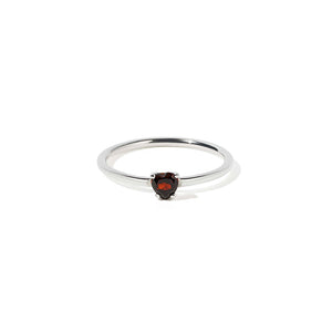 Silver Micro Heart Jewel Ring - Thai Garnet