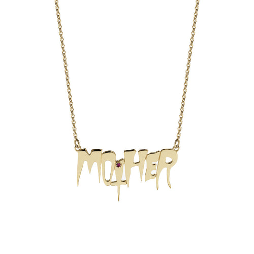 Gold Plated Mother Necklace Stone Set - Ruby