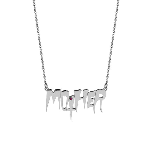 Silver Mother Necklace Stone Set - Ruby