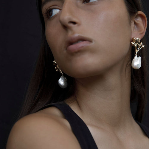 9ct Gold Rose Pearl Drop Earrings
