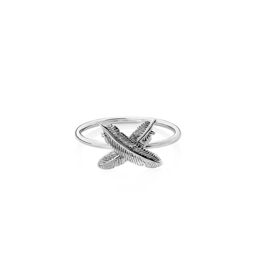 Silver Feather Kisses Ring