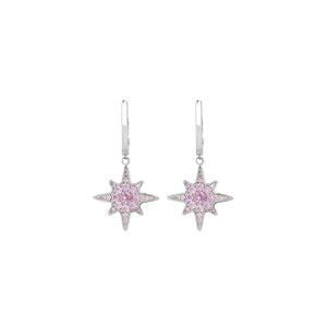 Silver Starburst Huggie Earrings - Pink CZ