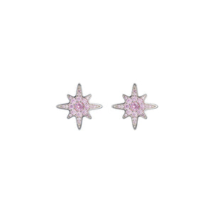 Silver Starburst Stud Earrings - Pink CZ