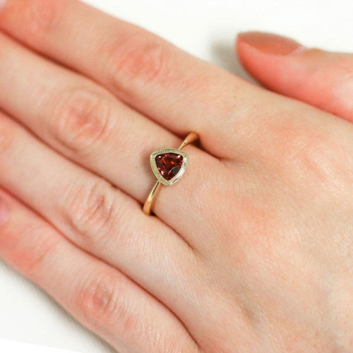9ct Yellow Gold Trinity Ring - Garnet