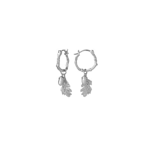 Silver Acorn & Leaf Mini Hoop Earrings