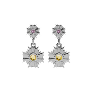 Silver August Small Drop Earrings - Pink Tourmaline & Citrine