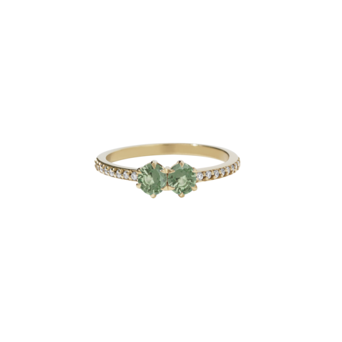 9ct Yellow Gold .50ct Green Sapphire Diamond Luna Ring