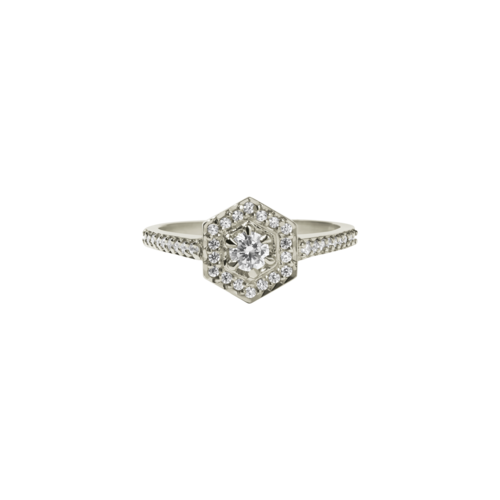 9ct White Gold White Diamond Mini Hex Engagement Ring