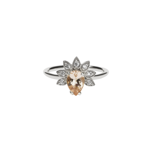 Silver Morganite Diamond Petal Ring