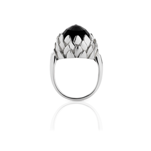 Silver Onyx Protea Cocktail Ring