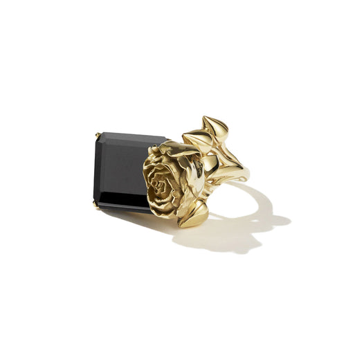 Gold Plated Rose Cocktail Ring (Large) - Onyx