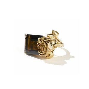 9ct Gold Rose Cocktail Ring (Large) - Smokey Quartz