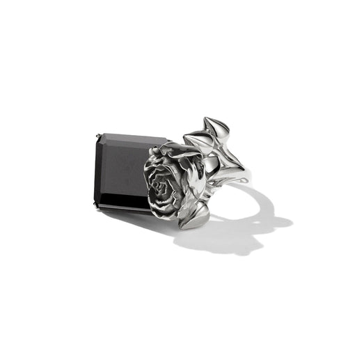 Silver Rose Cocktail Ring (Small)  - Onyx